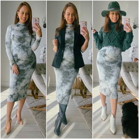 3 ways to wear a tie dye dress for fall (size up to a size S to fit the bump) 