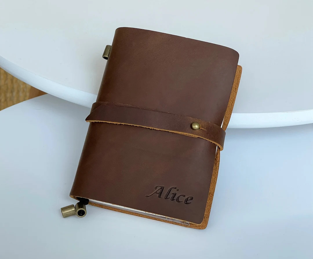 Personalized Leather Notebook - A6 A5 Genuine Leather Notepad - Daily Notebook with Card Holder -... | Etsy (US)