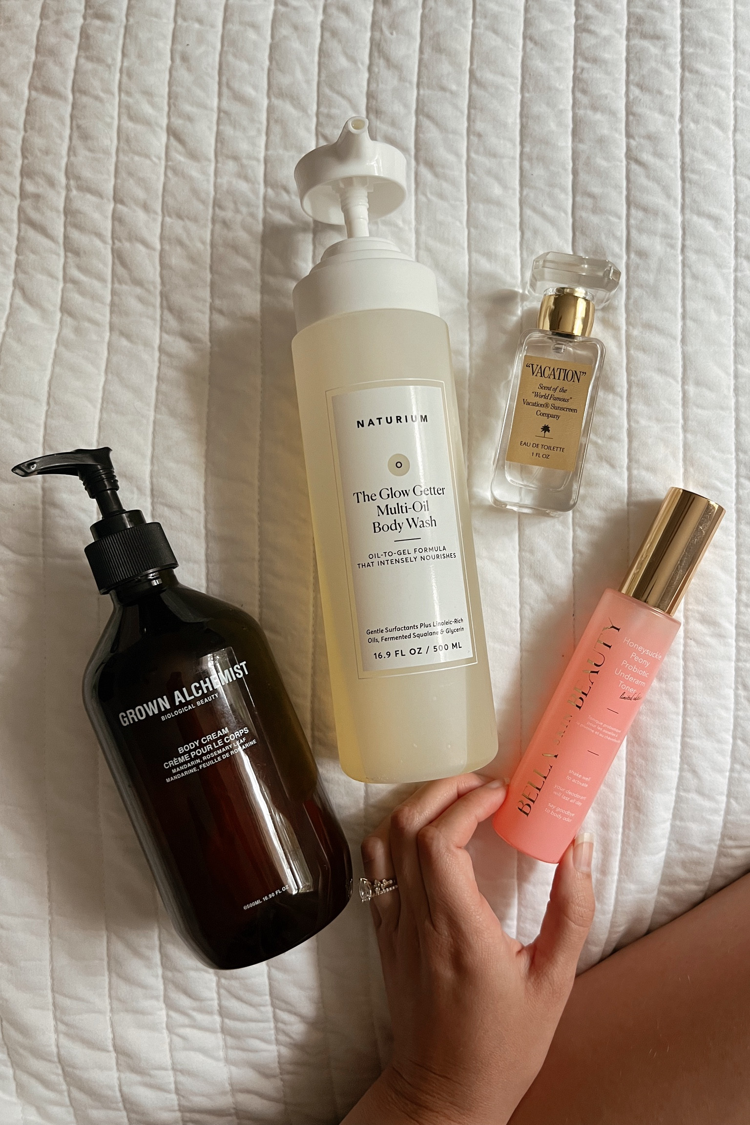 Daily body care line-up that helps me smell good ✨ obsessed with this perfume from Vacation, it’s the perfect summer fragrance. Also loving these new body washes by Naturium at Target! This Squalane oil one smells so good. My grown alchemist body cream has lasted me forever, it’s great. And then lastly I use an underarm toner before I put on deodorant because it helps keep me from smelling funky. 

#LTKU #LTKbeauty #LTKfindsunder50