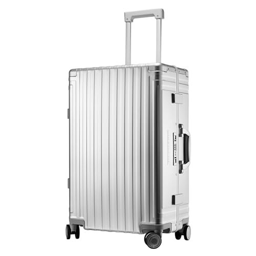 Sindermore 25 inch Medium Checked Silver Aluminum Luggage Suitcase with Spinner | Amazon (US)
