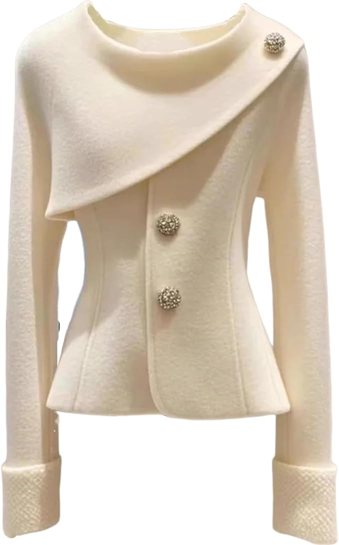 XNC Women's Fitted Crewneck Long Sleeve White Plain Front Button Pullover Coat 2025 Spring Winter... | Amazon (US)