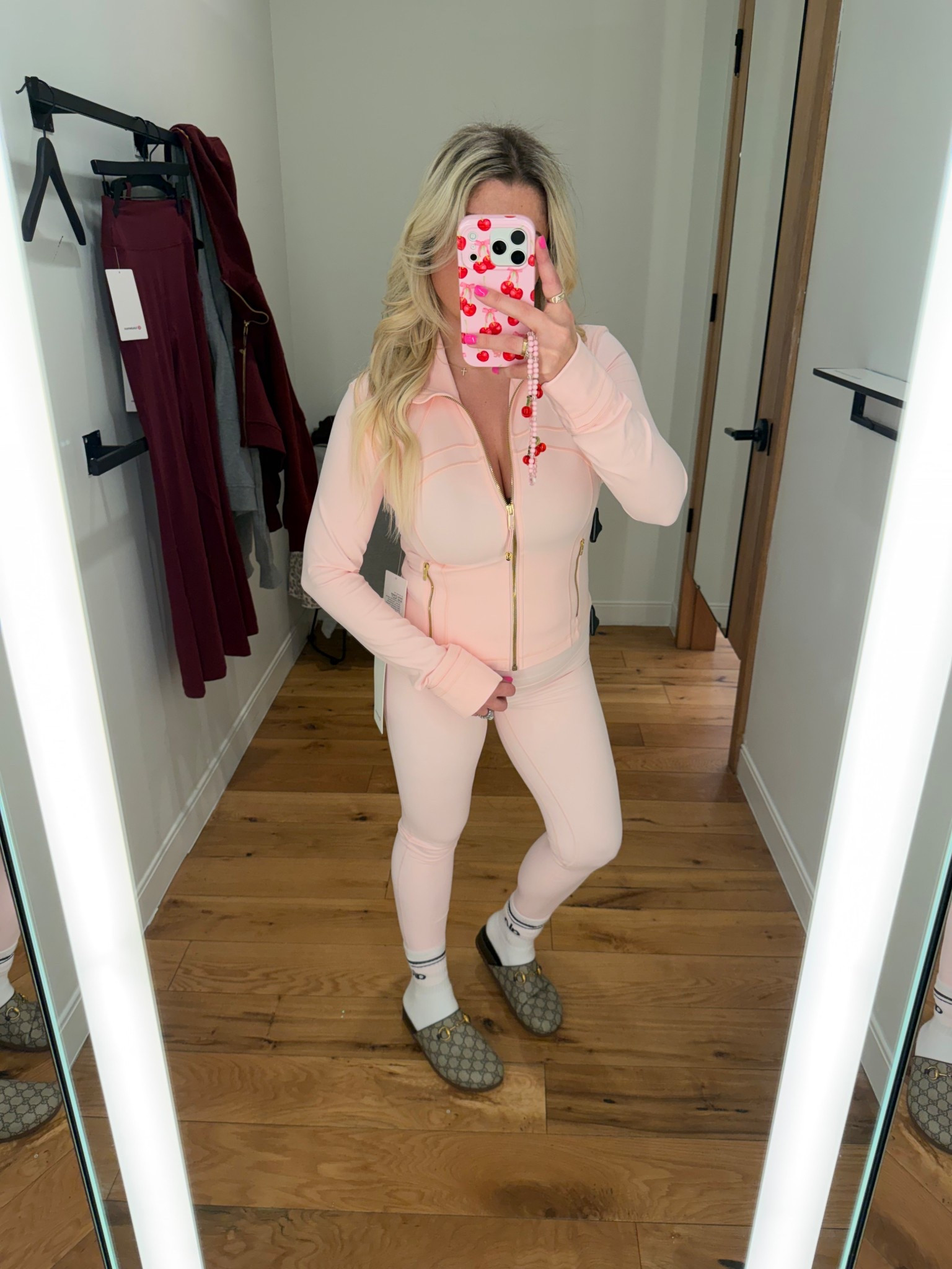 Lululemon pink set
Gucci clogs 

#LTKValentine #LTKootd