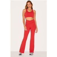 Red Sculpt Binding Wrap Contrast Waist Yoga Pants | PrettyLittleThing US