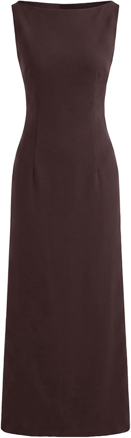 CIDER Womens Boat Neck Stretch Maxi Dress Solid | Amazon (US)