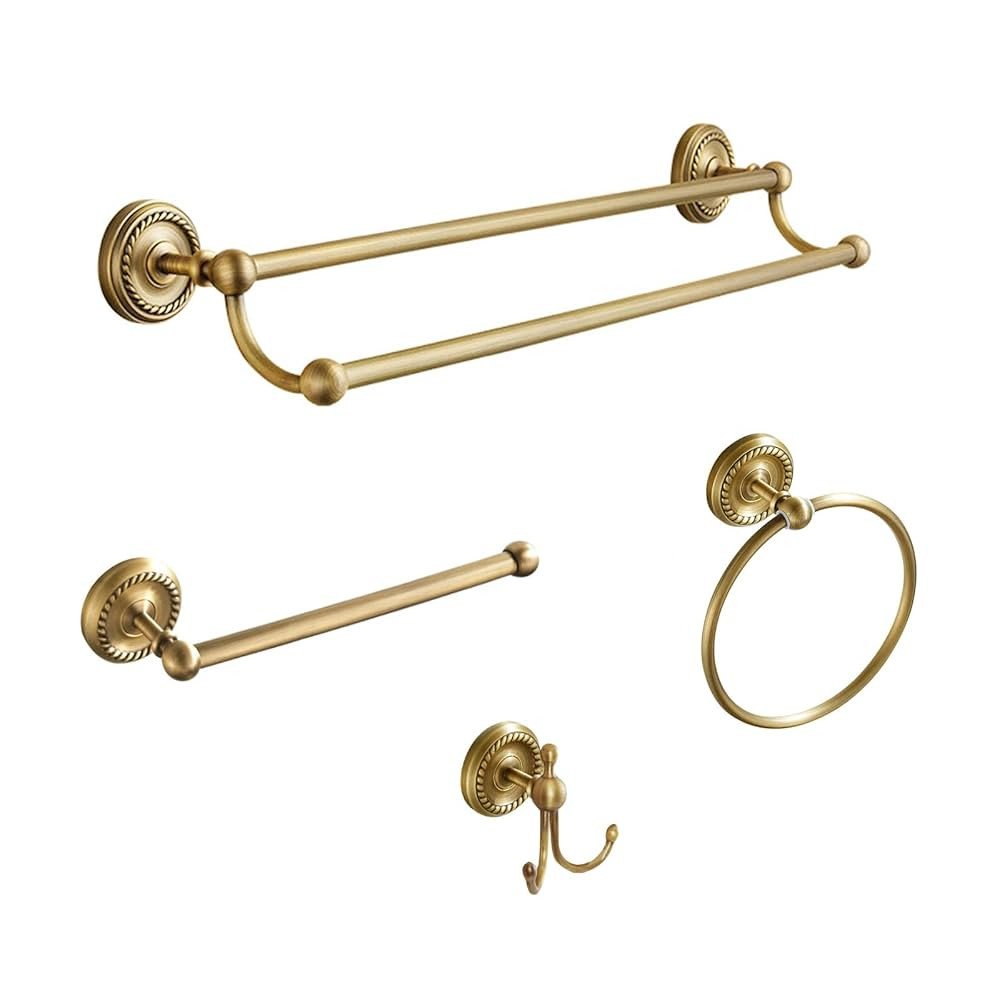4 Piece Antique Brass Gold Bathroom Accessories Set - Brass 24” Towel Holder, Antique Bar Brass... | Amazon (US)