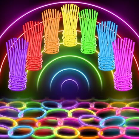 100 Ultra Bright Glow Sticks Bracelets and Necklaces - Premium Glow in the Dark Party Supplies an... | Amazon (US)