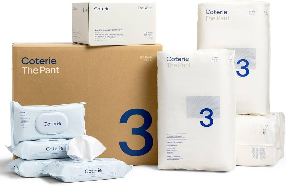 Coterie The Pant Pull On Diaper + Wipes Baby Kit, Size 3 (14-24 lbs) 156 Count + 4 Wipe Packs (22... | Amazon (US)