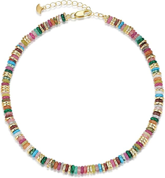 18K gold plated Colored Natural Gemstone Quartz Crystal Bead Stone Healing FULLY ADJUSTABLE State... | Amazon (US)