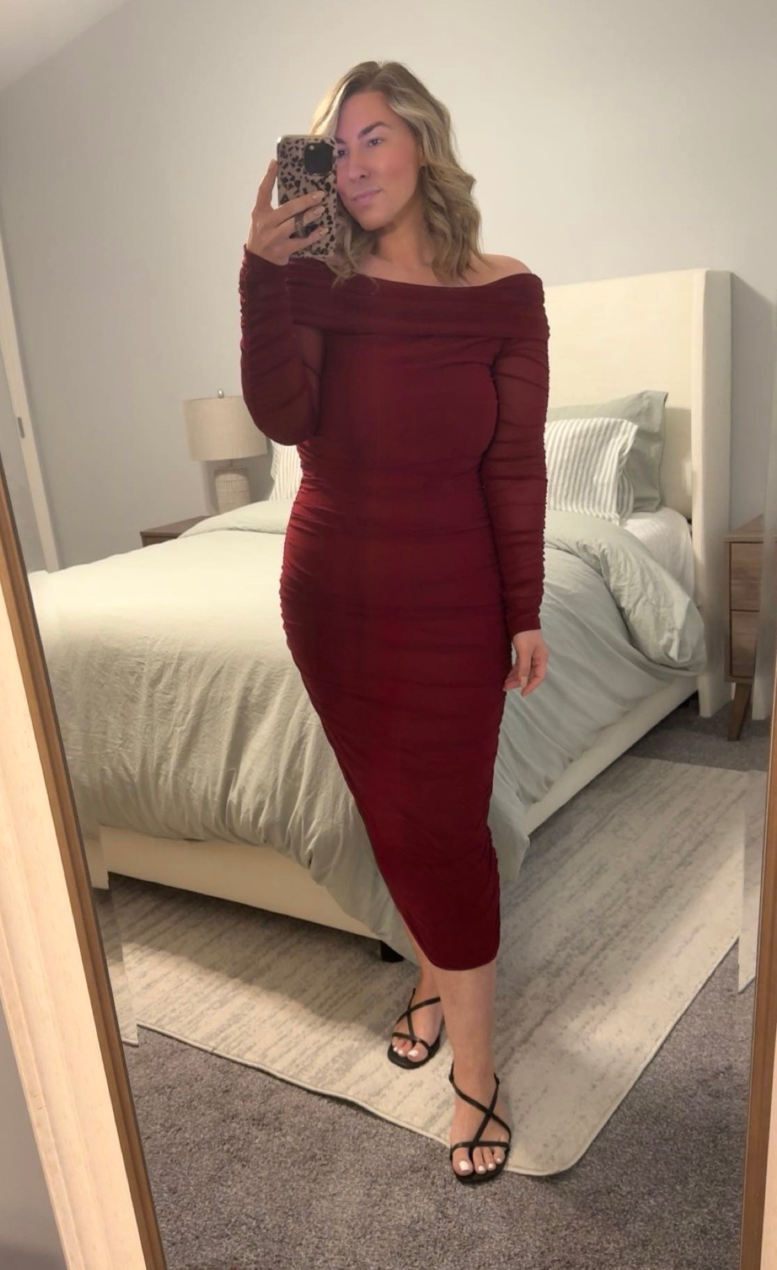 Fall / winter wedding guest or holiday party dress inspo ✨ wearing a large for reference. Super flattering ruching detail and comes in a bunch of colors (this is the wine red). Code ‘ashleymorganstyle’ for $$ off a Loopy phone case 🐆 

#ootn #midsizestyle #midsizefashion #midsize #amazon #amazonfashion #weddingguestdress #loopycase #cuteoutfit #fallwedding #winterwedding #burgundydress #holidaypartydress #homedecor #affordableoutfit #affordablestyle #glamnetic #apartmentdecor #duvet #bedroominspo

#LTKWedding #LTKFindsUnder50 #LTKMidsize