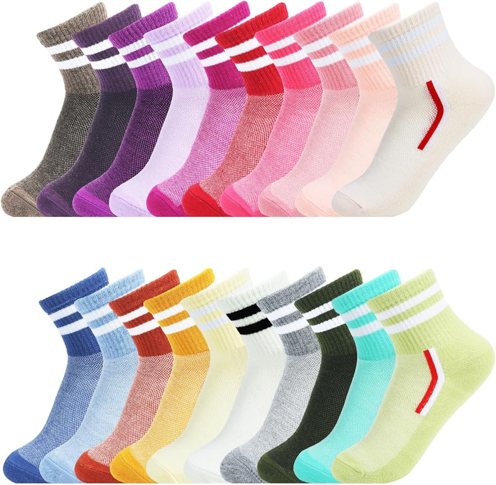 20 Pairs Women‘s Colorful Cotton Athletic Crew Socks Casual Soft Lightweight Quarter Socks | Amazon (US)