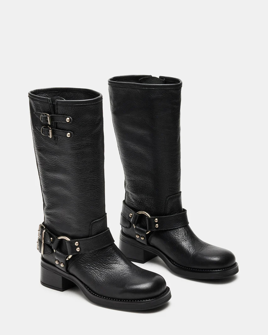 ASTOR Black Leather Knee-High Boot | Women's Boots | Steve Madden (US)