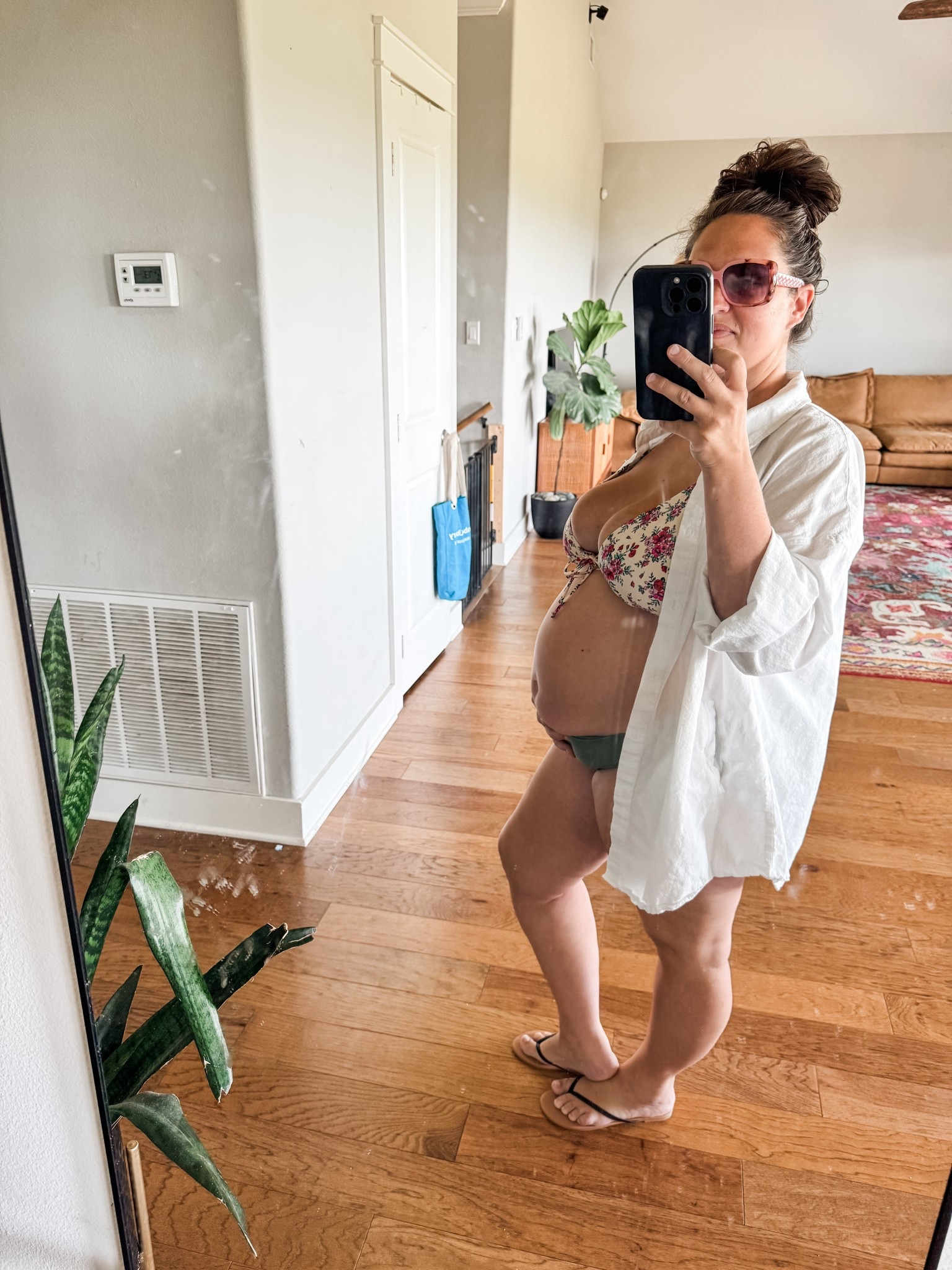 I am determined to get through my fourth pregnancy without having to buy “maternity” clothes, since I won’t be able to use them again. Got this sweet bathing suit from Target and the cover-up and sandals are Amazon! 

The shirt is VERY oversized, so order your normal size. Shoes and bathing suit fit tts. 

I am 5’2”, weight 190 (26 weeks pregnant) and 36G bust. Wearing an XL bottom and 1X top. Coverup is a M. 

#LTKSeasonal #LTKMidsize #LTKBump