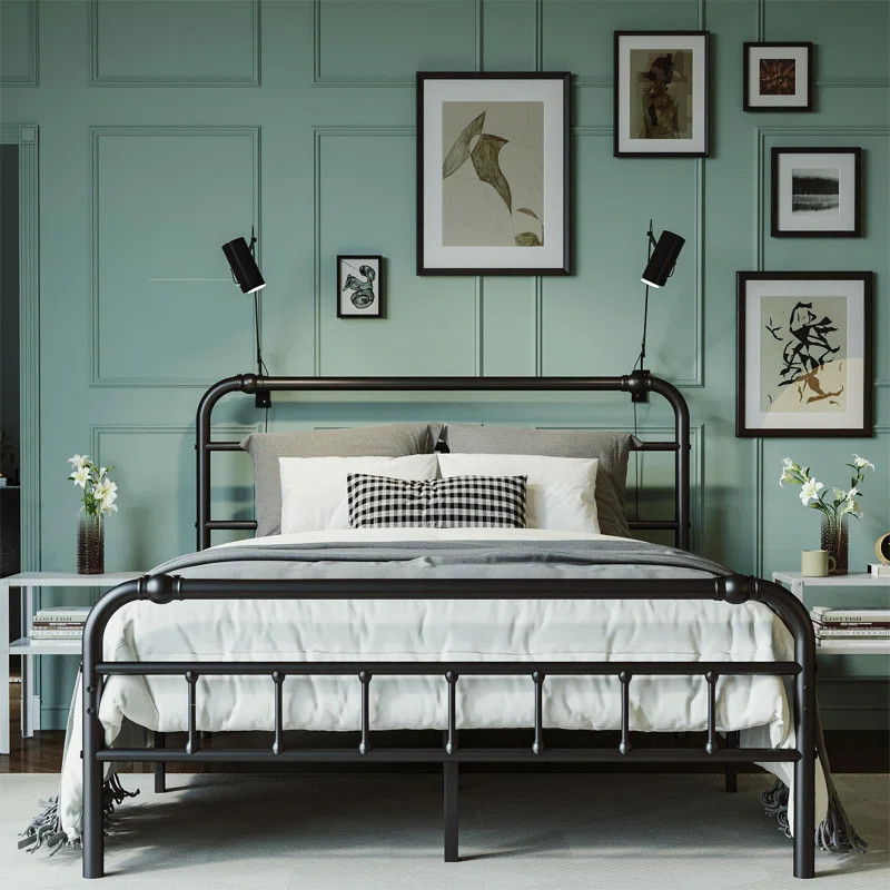 Dequesha Heavy-Duty Anti-Sway 18-inch Steel Tube Iron Bed with Headboard Under the Bed for Storag... | Wayfair North America