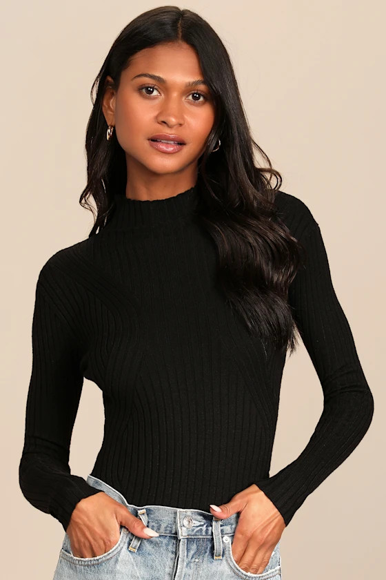Crawford Black Long Sleeve Mock Neck Bodysuit | Lulus