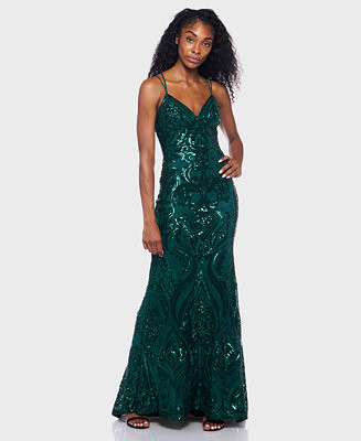 Juniors' Sequin-Pattern Lace-Up V-Neck Gown, Created for Macy's | Macy's