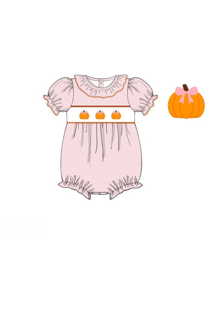 Pre-Order Smocked Pink Swiss Dot Pumpkin Bubble | The Smocked Flamingo