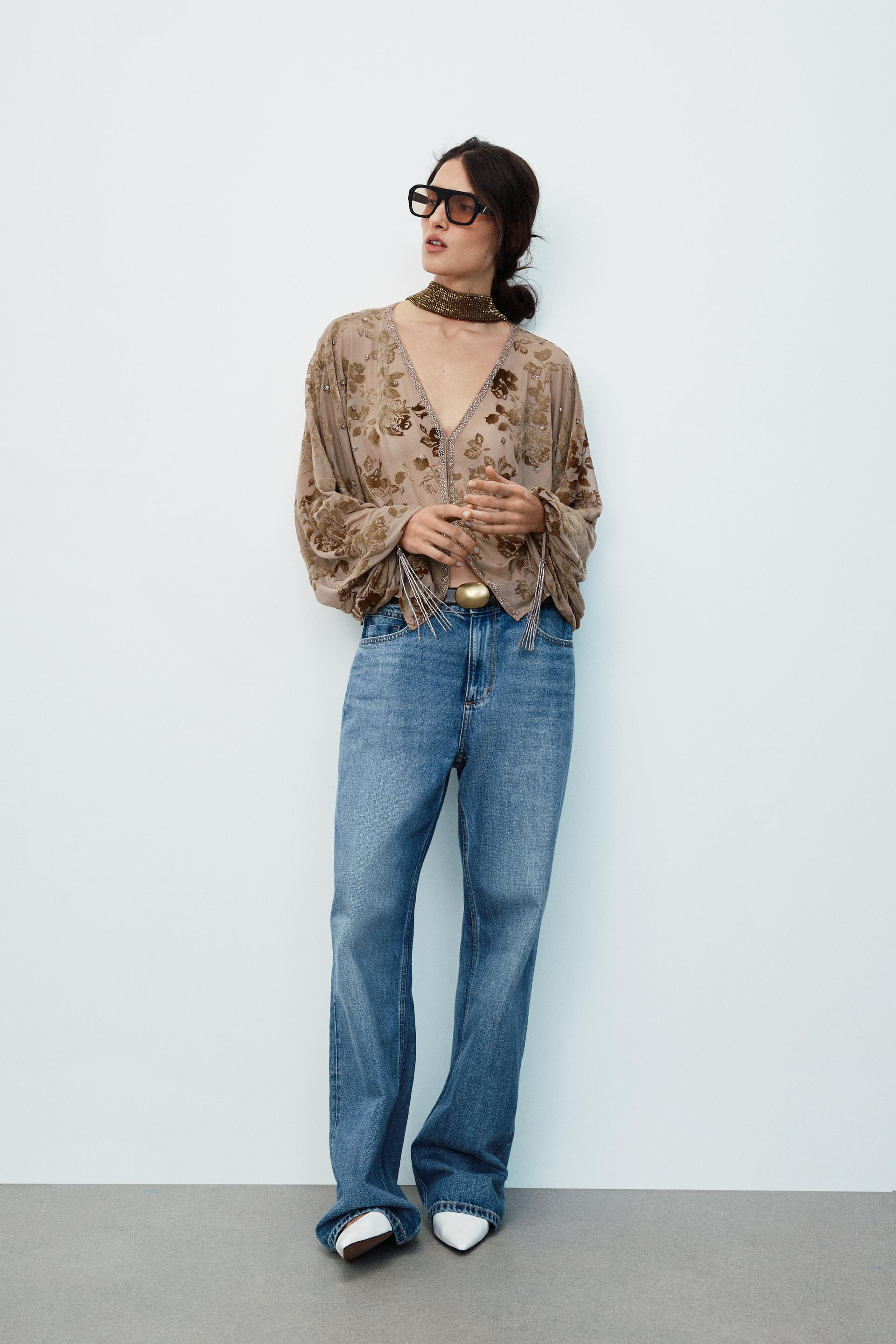 Zara - Embroidered Tulle Strap Top - Women - Light Gray - Women | Zara US