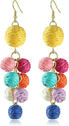 Colorful Raffia Earrings Boho Rattan Raffia Statement Drop Dangle for Women Lightweight Straw Wic... | Amazon (US)