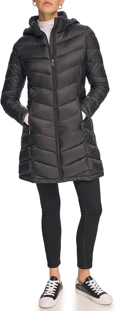 Calvin Klein Women's Long Chevron Puffer Jacket | Amazon (US)
