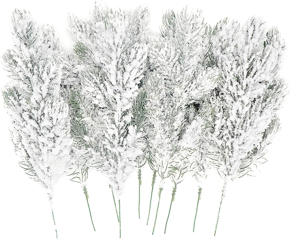 10PCS Frosted Artificial Pine Needles Branches 10.6 Inches Christmas Fake Snowy Pine Picks Twigs ... | Amazon (US)