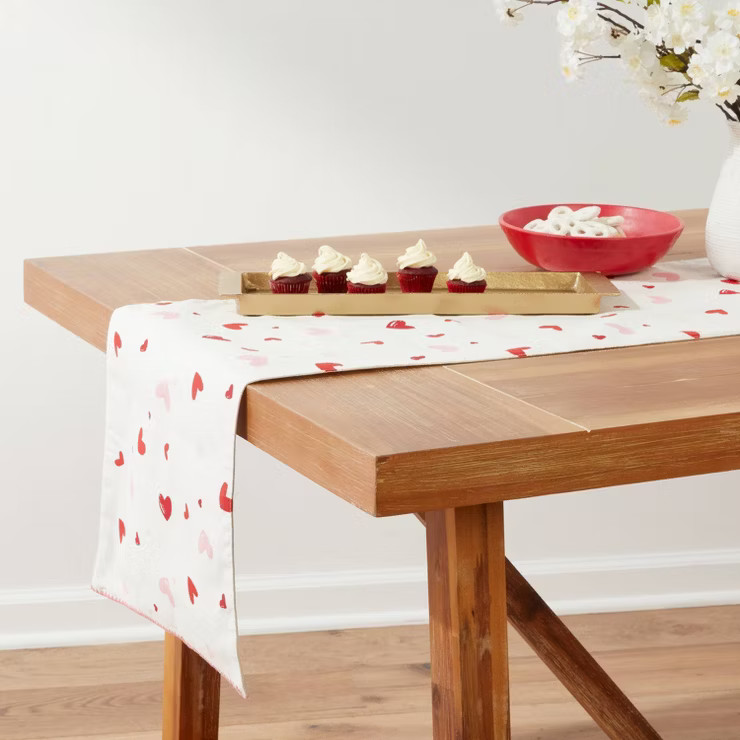72" x 14" Cotton Scattered Heart Table Runner - Threshold™ | Target