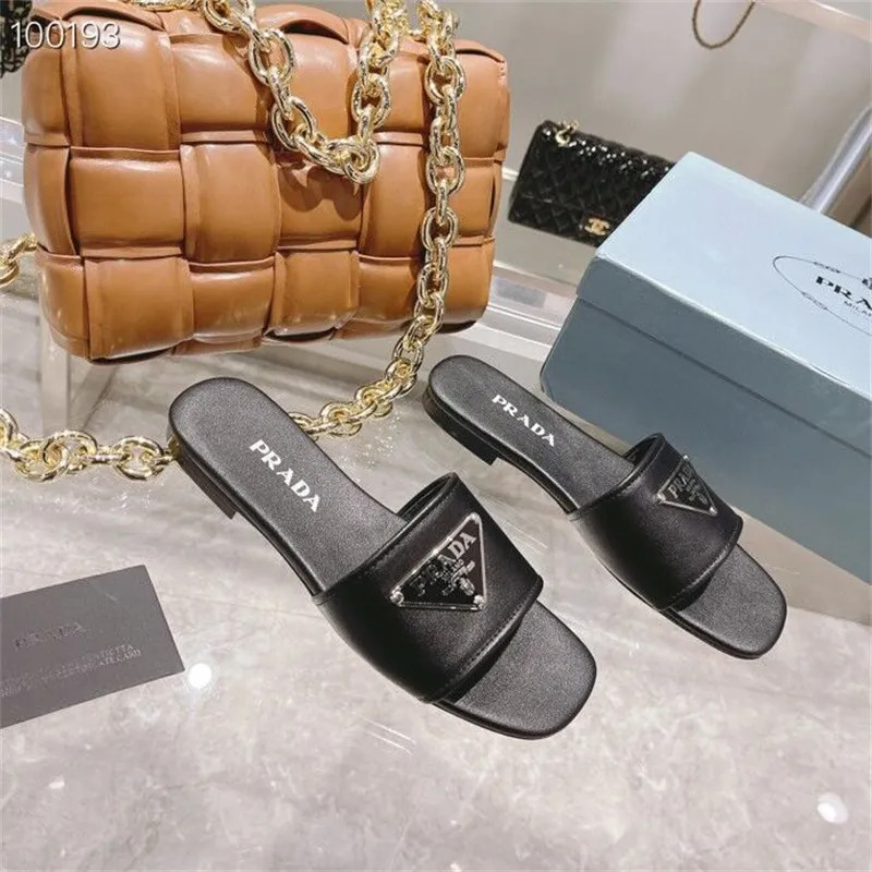 Prada Dupe Triangle Logo Multicolor Flat Slippers Sandals With Lady Fashion Beach Slides 35-39 B3... | DHGate