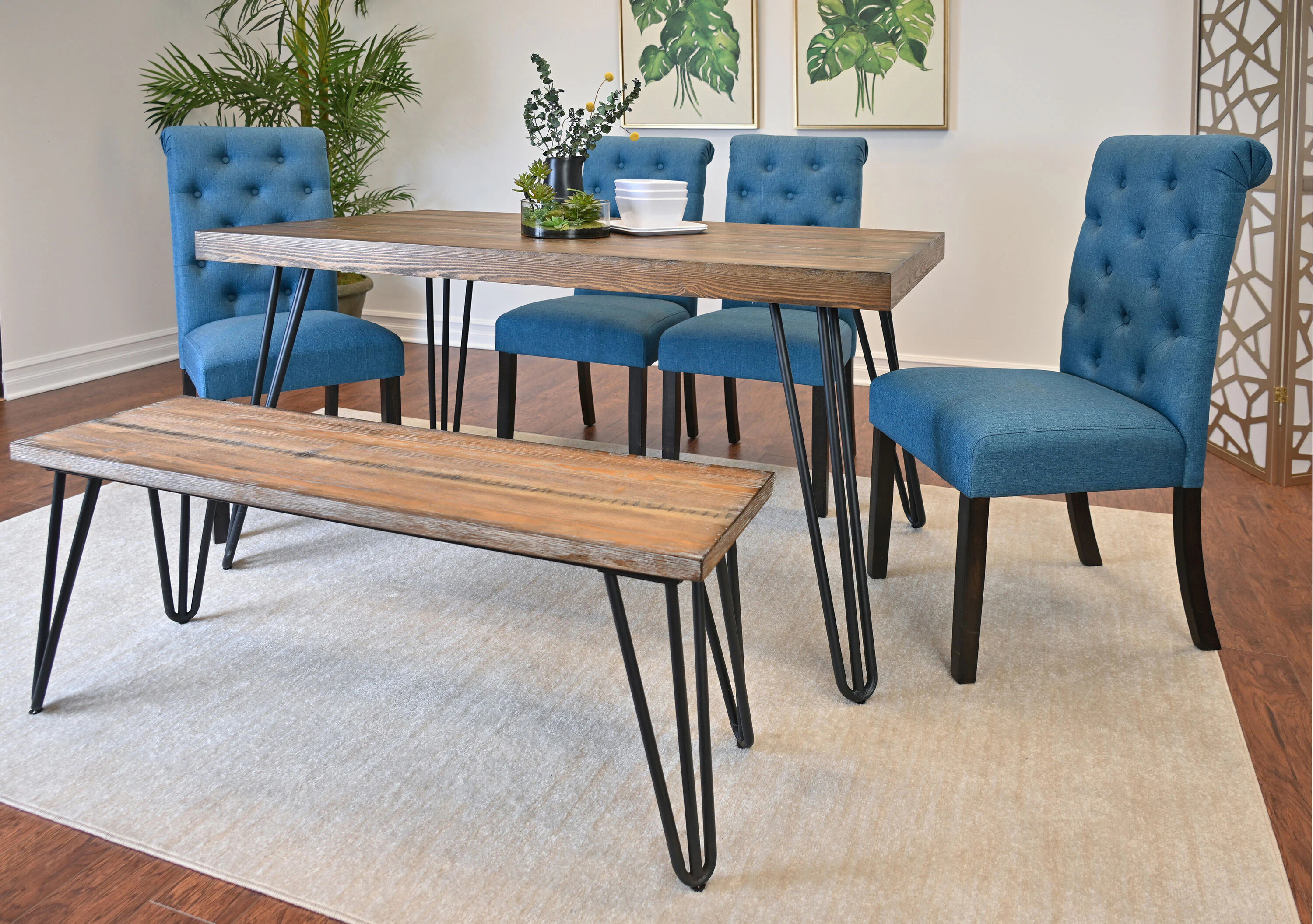 LOVMOR Ashford 6-Piece Dining Set Hairpin Dining Table with 4 Chairs and Bench 4 Color Options one_size | SF-J-T2574S00158 | Lowe's