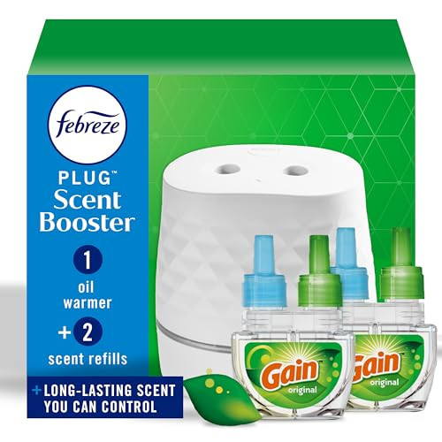 Febreze Plug Scent Booster Starter Kit – Air Freshener, Oil Diffuser, Continuous Scent Device, Includes 2 Gain Refills | Amazon (US)