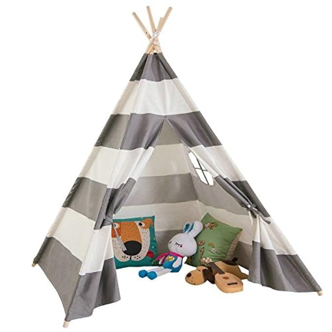 AniiKiss Giant Canvas Kids Teepee Play Tent, Grey Stripes | Amazon (US)