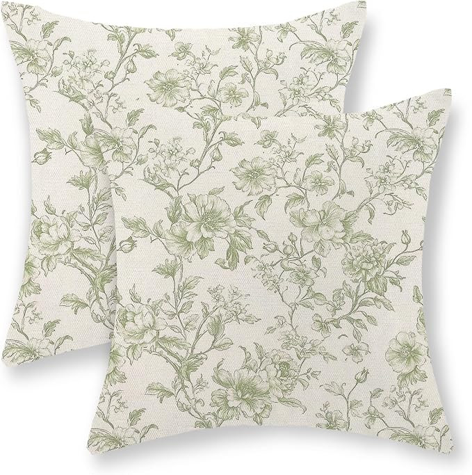 Sage Green Pillow Covers 18x18 Inch Set of 2 Chinoiserie Light Green Floral Throw Pillows Vintage... | Amazon (US)