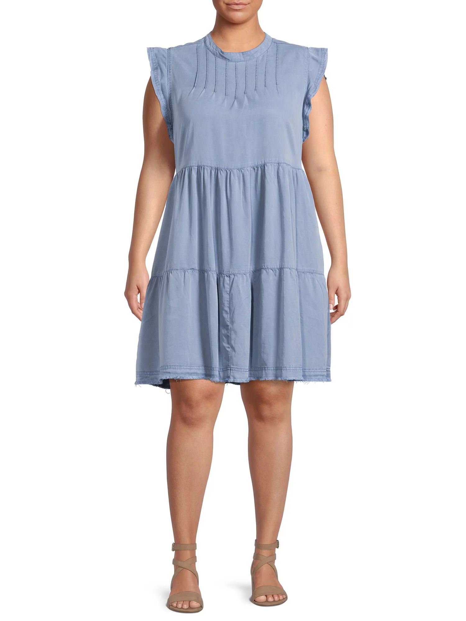 Terra & Sky Women's Plus Size Pinktuck Tiered Dress | Walmart (US)