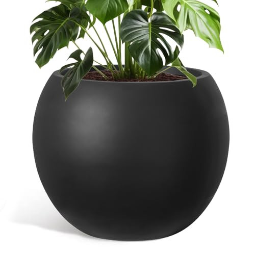 DSNAPE Large Round Planter with Drainage Hole, 13.7''H × 17.7''D Sphere Planter Indoor Plant Flower Pot for Outdoor Garden Patio Home, Black | Amazon (US)