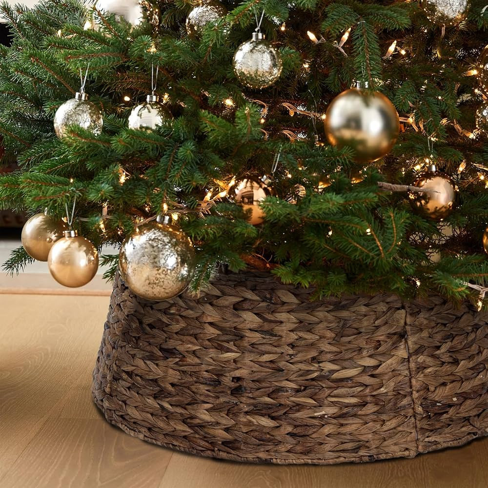 Christmas Tree Collar, 23.5’’ D Handmade Water Hyacinth Christmas Stand Tree Collar Basket Ba... | Amazon (US)