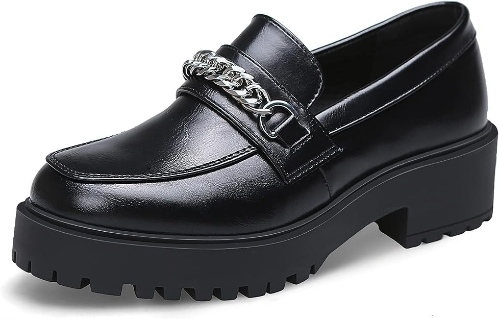 YETIER Platform Womens Loafer Leather Slip-ons Round Toe Chunky Loafer Shoes Penny Casual Fashion... | Amazon (US)