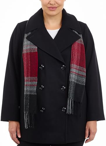 LONDON FOG Women's Plus-Size Double Breasted Peacoat with Scarf, Black, 3X | Amazon (US)