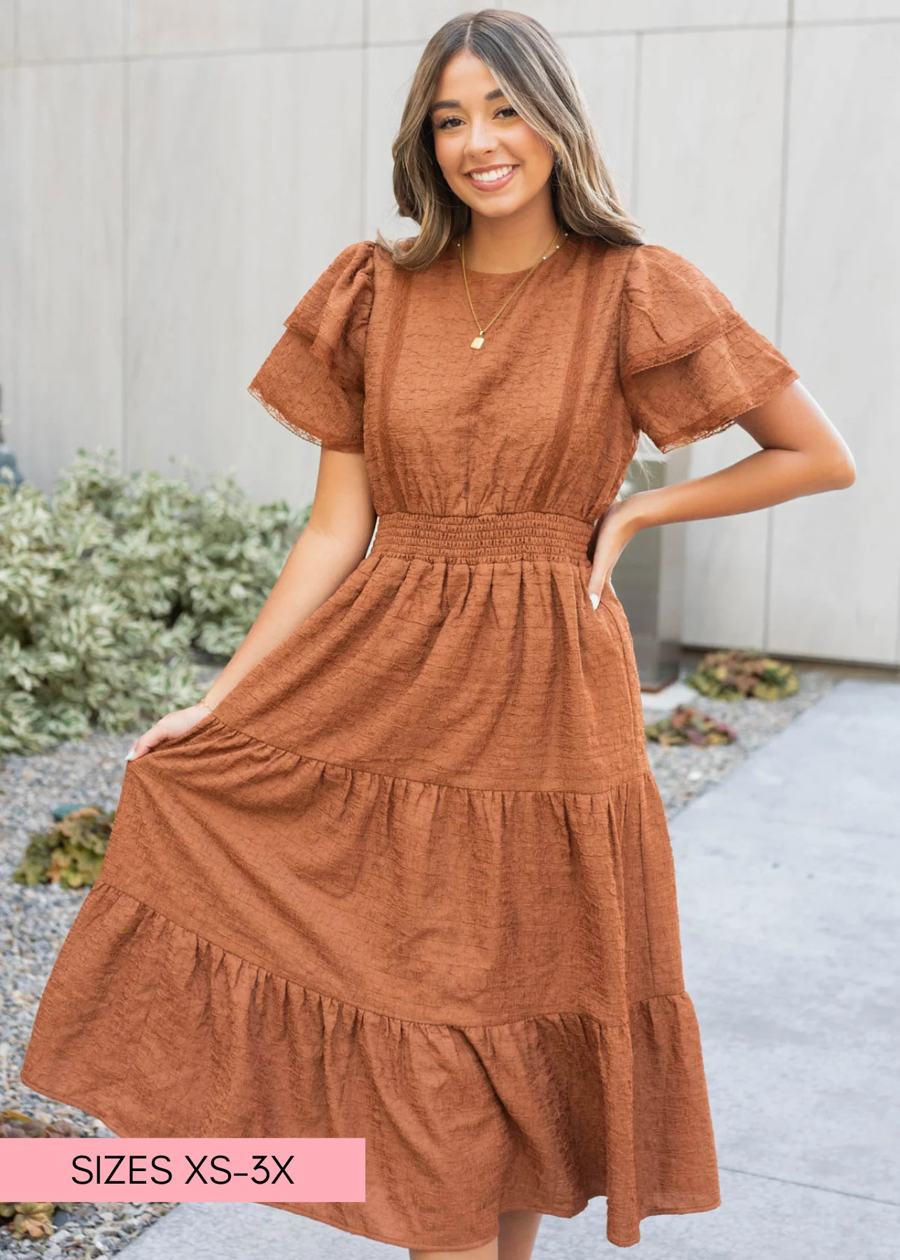 Harleigh Chestnut Ruffle Tiered Dress | My Sister's Closet Boutique