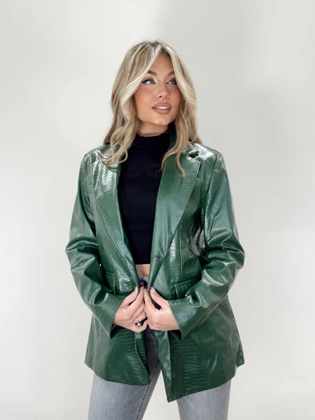 Hunter Green Croc Embossed Blazer | Lane 201 Boutique