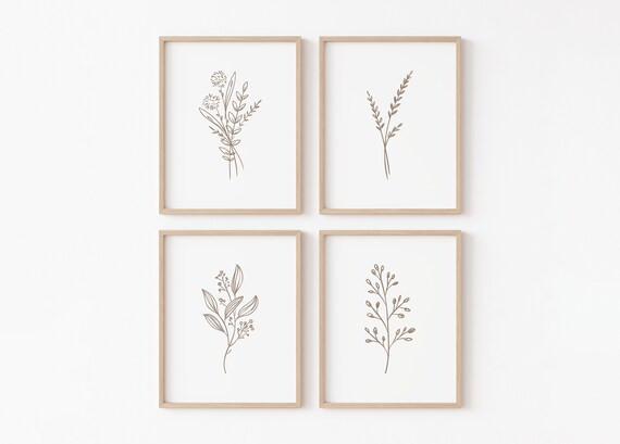 Wildflowers Wall Art Setset of 4 Beige Natural Wall - Etsy | Etsy (US)