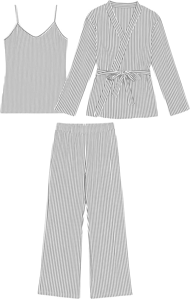 Tanming Womens Pjs Sets 3 Piece Lounge Sets Striped Wrap Top Camisole Wide Leg Pants Cute Soft Pa... | Amazon (US)