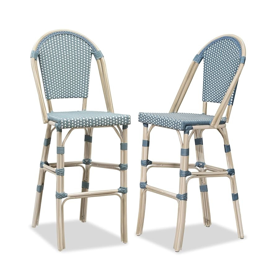 PURPLE LEAF French Bar Stool Set of 2 White Print Finish Patio Bar Stools with Back Rattan Chairs... | Amazon (US)