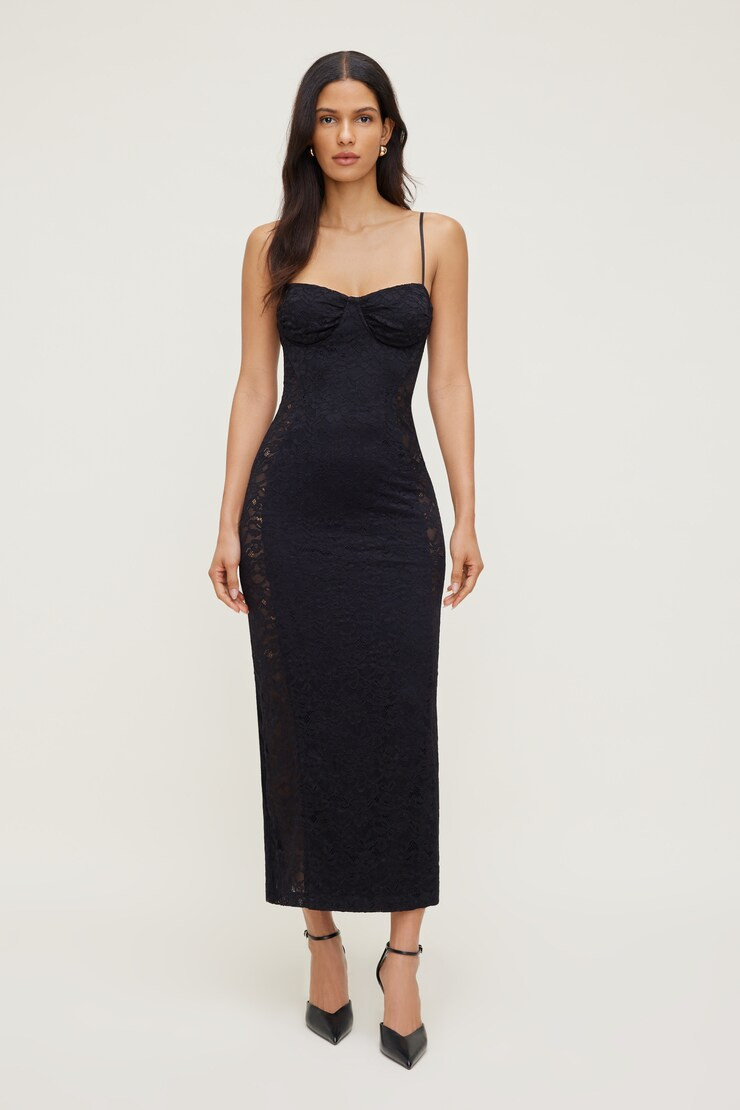 Sheer Side Lace Maxi Dress | Dynamite Clothing