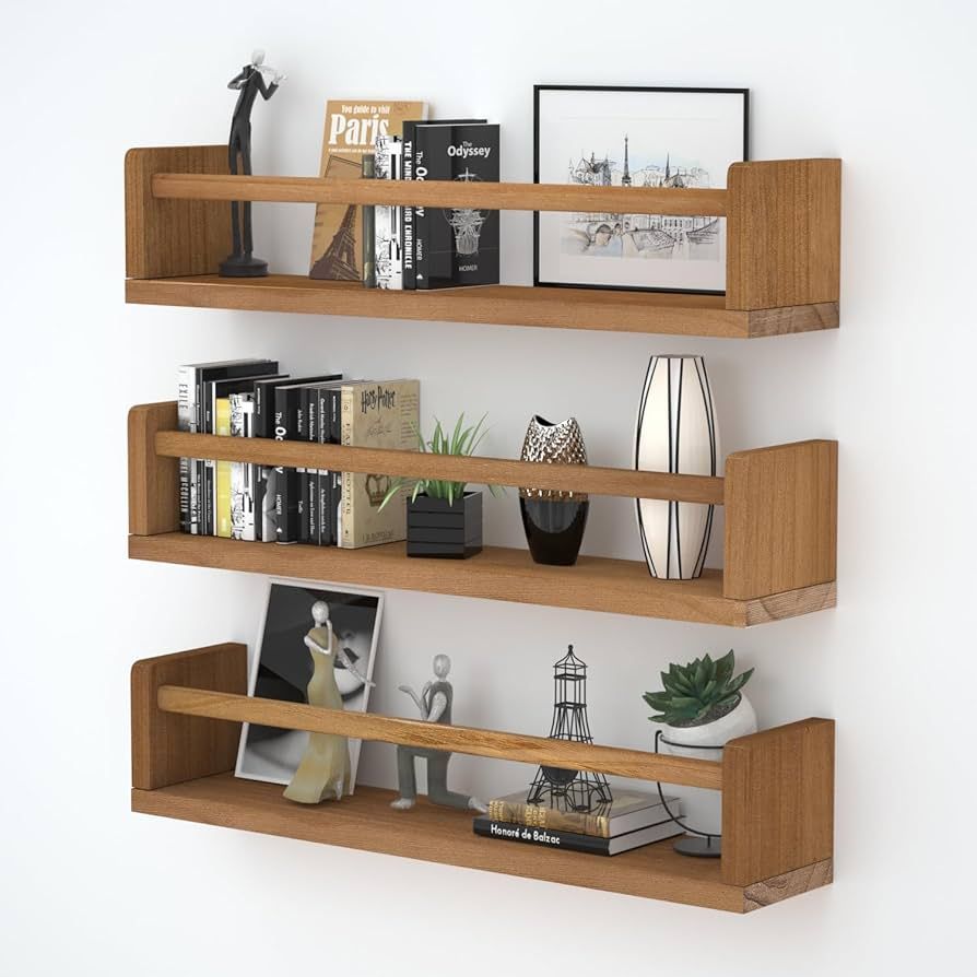 UPPZ 24 Inch Floating Bookshelves Rustic Wood Bookshelves 3 Sets of Wall Mounted Shelves for Kitc... | Amazon (US)