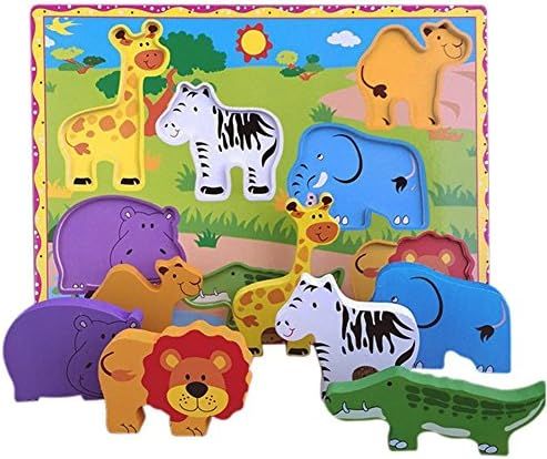 Lewo Wooden Wild Animals Chunky Puzzle for Toddlers Preschool Learning Educational Toys 7 Pcs (Wi... | Amazon (US)