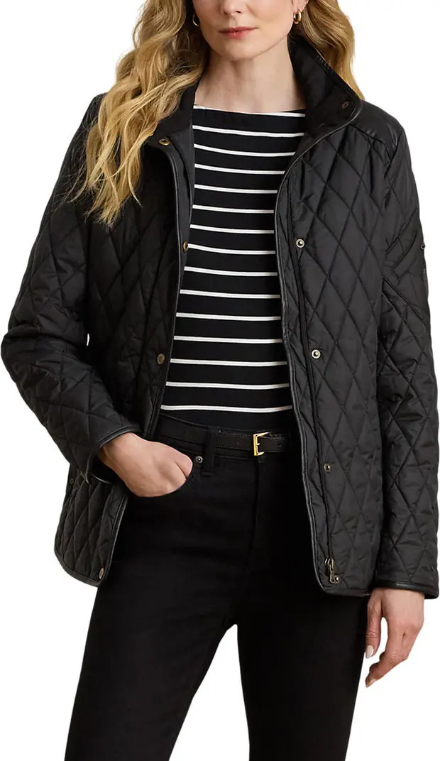 Diamond Quilted Barn Jacket With Faux Leather Trim | Nordstrom