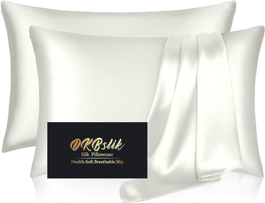 Silk Pillowcase 2 Pack, Mulberry Silk Pillow Cases Queen Size Set of 2, Anti Acne Silk Pillowcase... | Amazon (US)