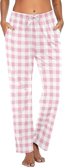 Ekouaer Women Pajama Pants Comfy Pj Bottom with Pockets Stretch Plaid Sleepwear | Amazon (US)