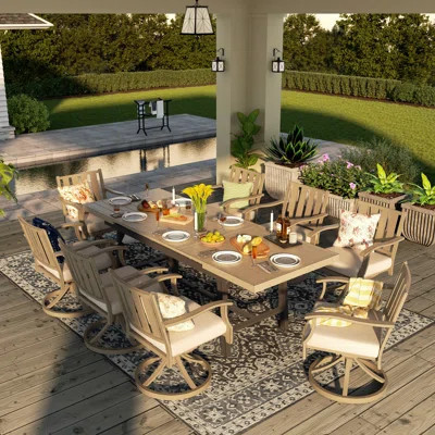 Patio 8 Person Automatic Extendable Dining Set With Sunbrella® Cushions | Wayfair North America