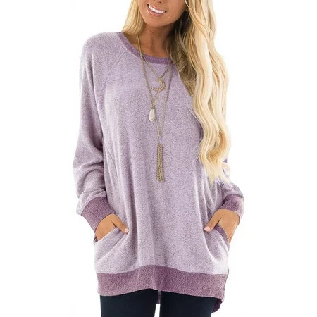 Haute Edition Women s Heather Contrast Slouchy Cozy Pocket Sweatshirt Tunic | Walmart (US)