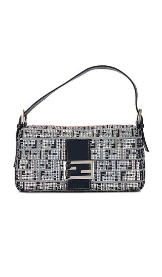 Fendi Zucchino Crystal Baguette Shoulder Bag in Gray, Navy, & Silver | Revolve Clothing (Global)