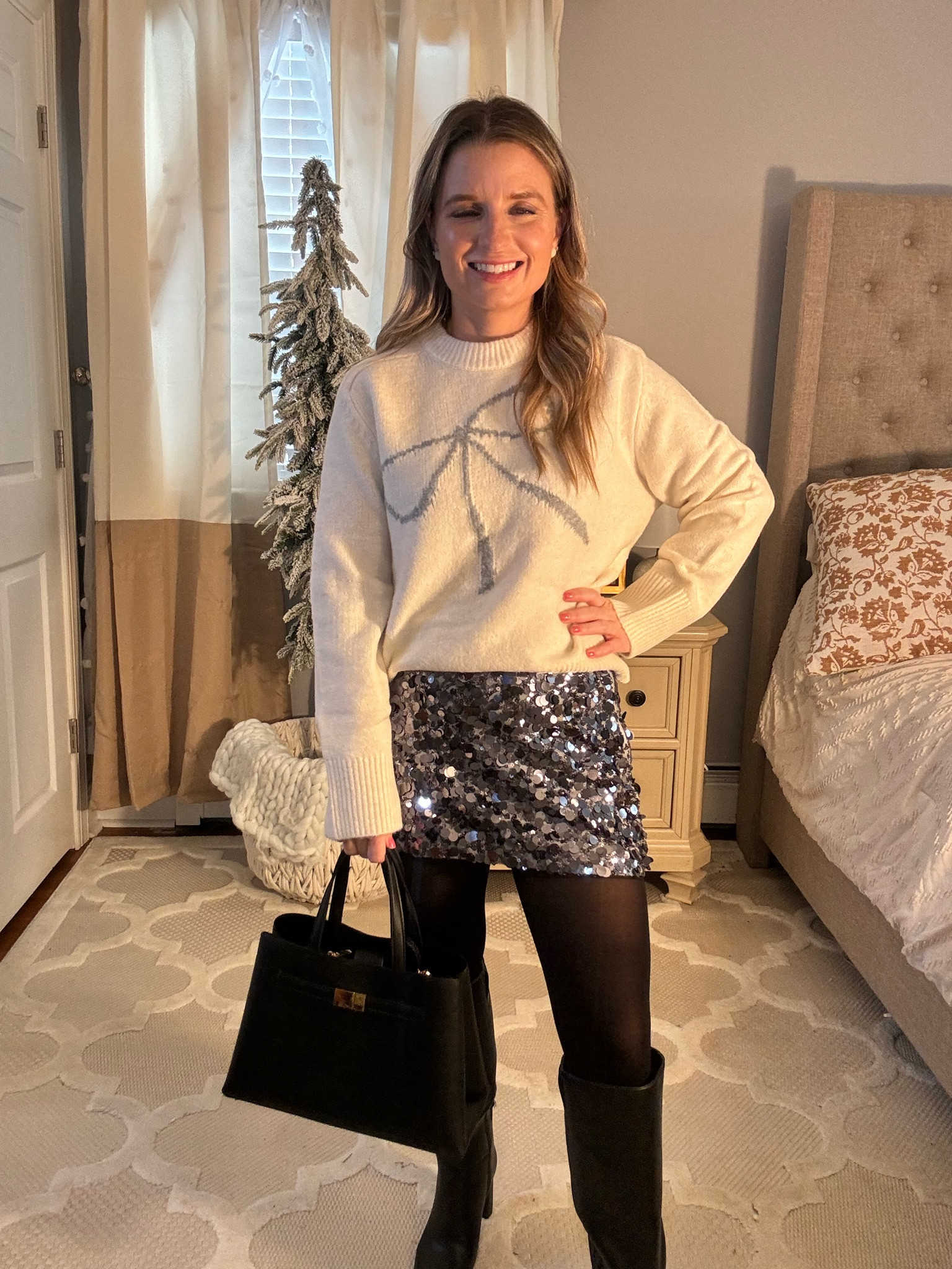The perfect holiday outfit! 

Skirt is a skort- true to size. 
Bow sweater is super soft! Tucked into a belt for cropped look! 

Stockings, knee high black boots and satchel bag! 


#LTKFindsUnder50 #LTKStyleTip #LTKHoliday
